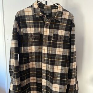 LL Bean Vintage Signature Plaid Shirt in Black, Cream, and Green, Size Large